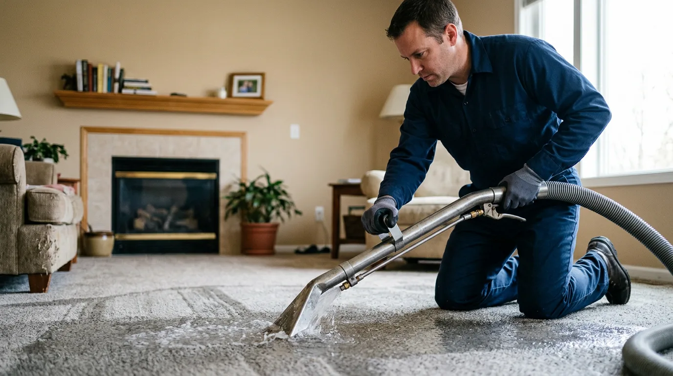 Water damage restoration technician working near Mount Ayr, IN